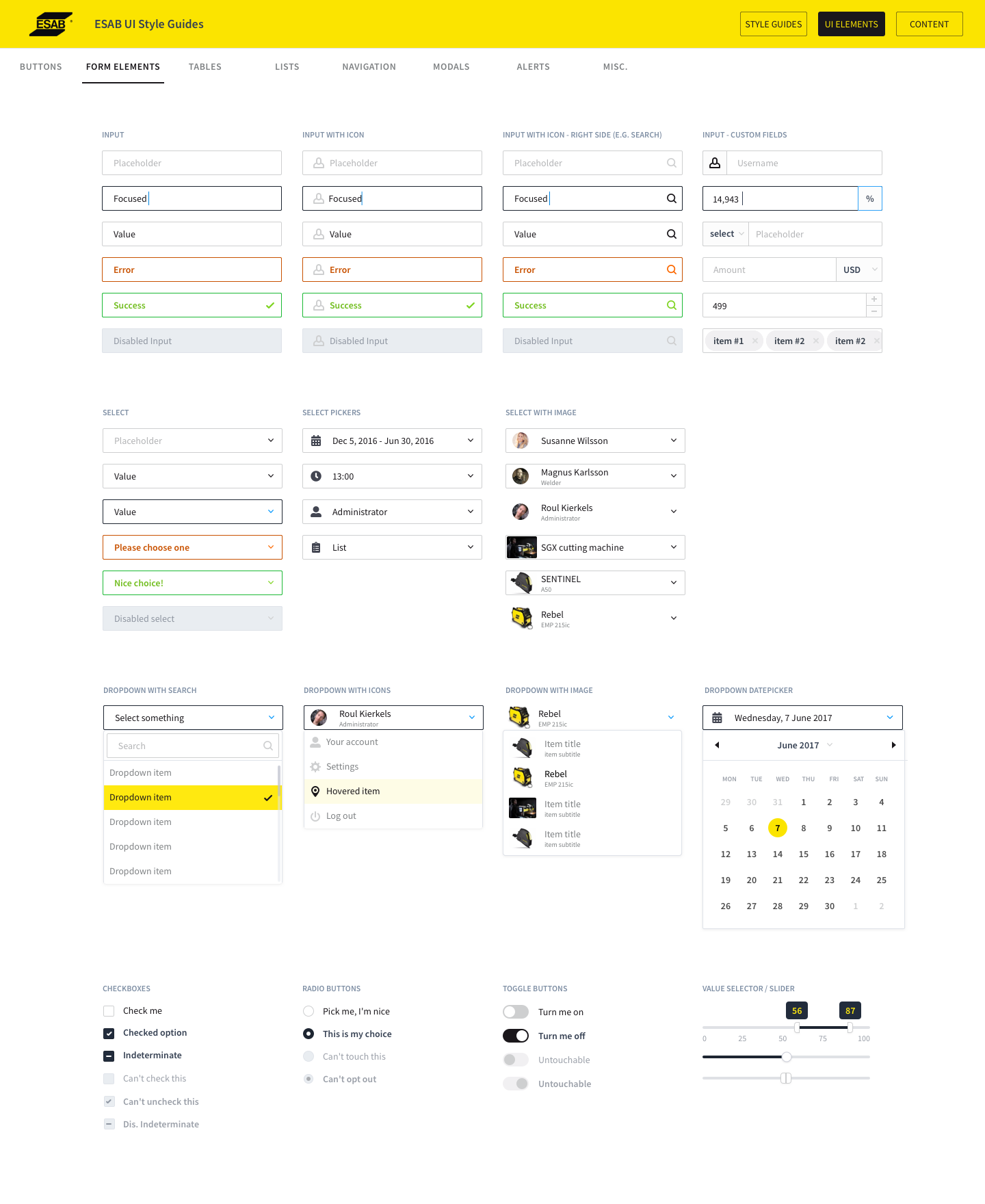 ESAB form elements