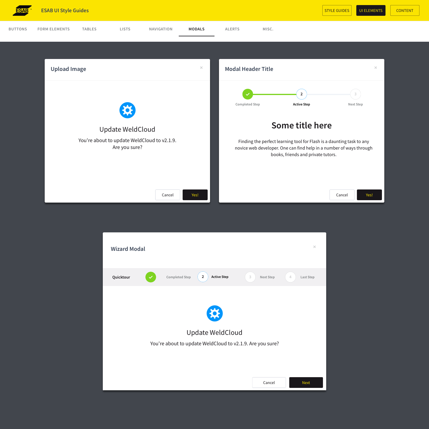 ESAB modal components