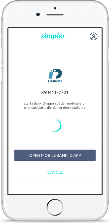 Zimpler BankID screen